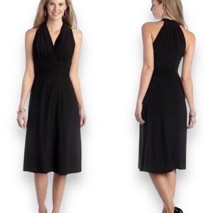 Evan Picone Black Sleeveless Halter Dress Ruched Waist | Black | 8